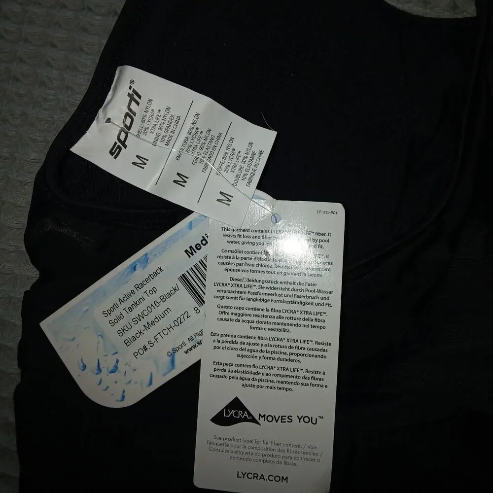 NWT SPORTI Womens M Active Razorback Black Swim Tankini Top ONLY Molded Cups